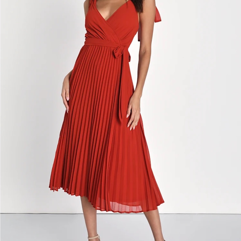 Lulu's Vibrant Rust Orange Midi Dress